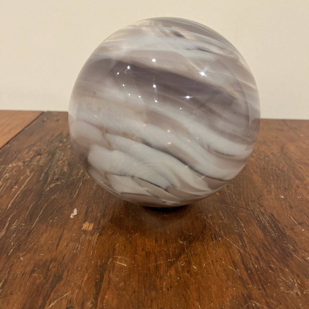 M Smith 2001 Iridescent Orb Blown Art Glass Float 6" Signed Purple Whisps